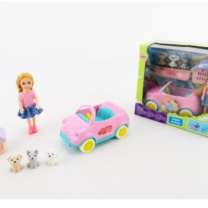Bambolina Con Auto e Cuccioli Con Luci e Suoni