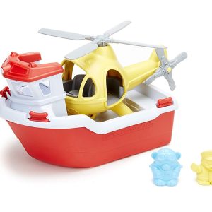 Barca di salvataggio con elicottero e personaggi Green Toys
